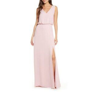 WAYF The‎ Bella Blouson Column Gown Maxi Dress Formal V Neck Blush Pink Small